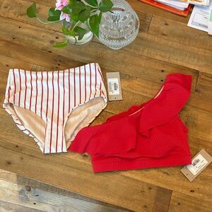 Albion Red and White Striped Bikini